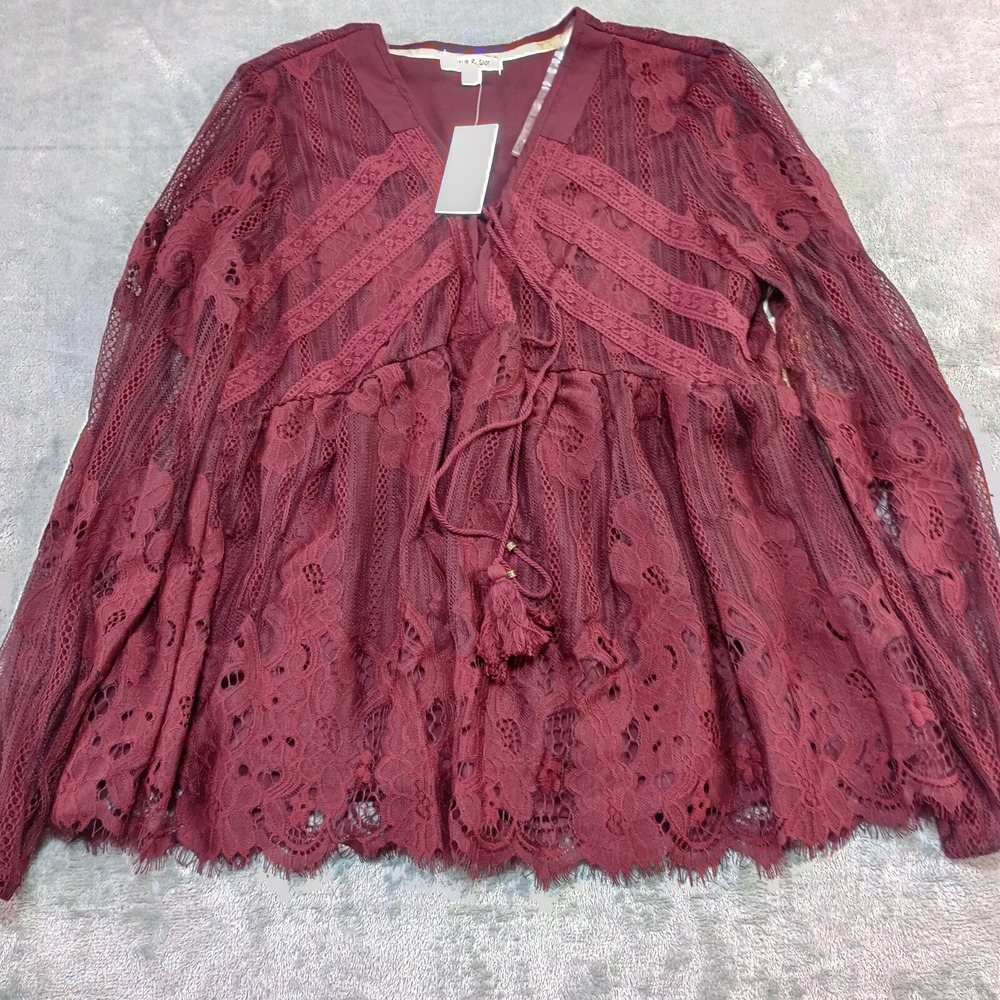Taylor and Sage Top Sz L Lace‎ Bell Sleeve Hippie Boho Peasant Prairie Fairy